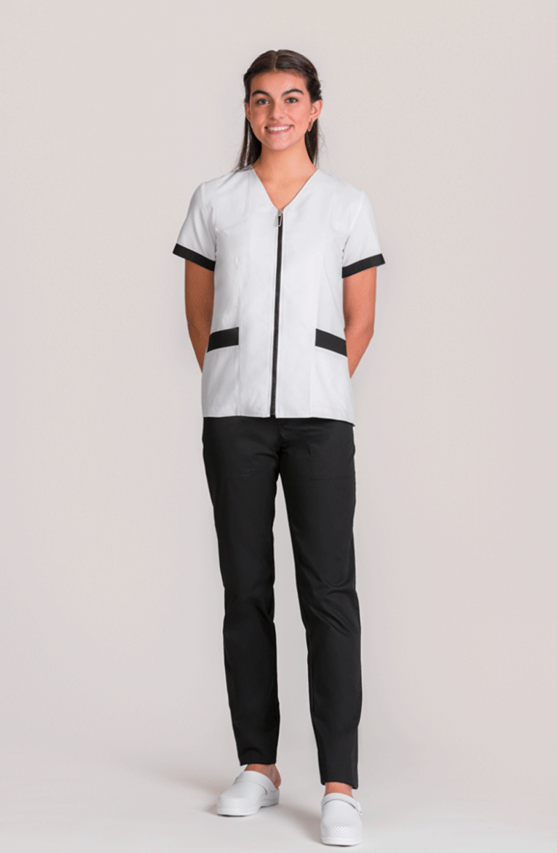 Tunique médicale zippée blanche et noire Anne Tunique médicale zippée blanche et noire Anne