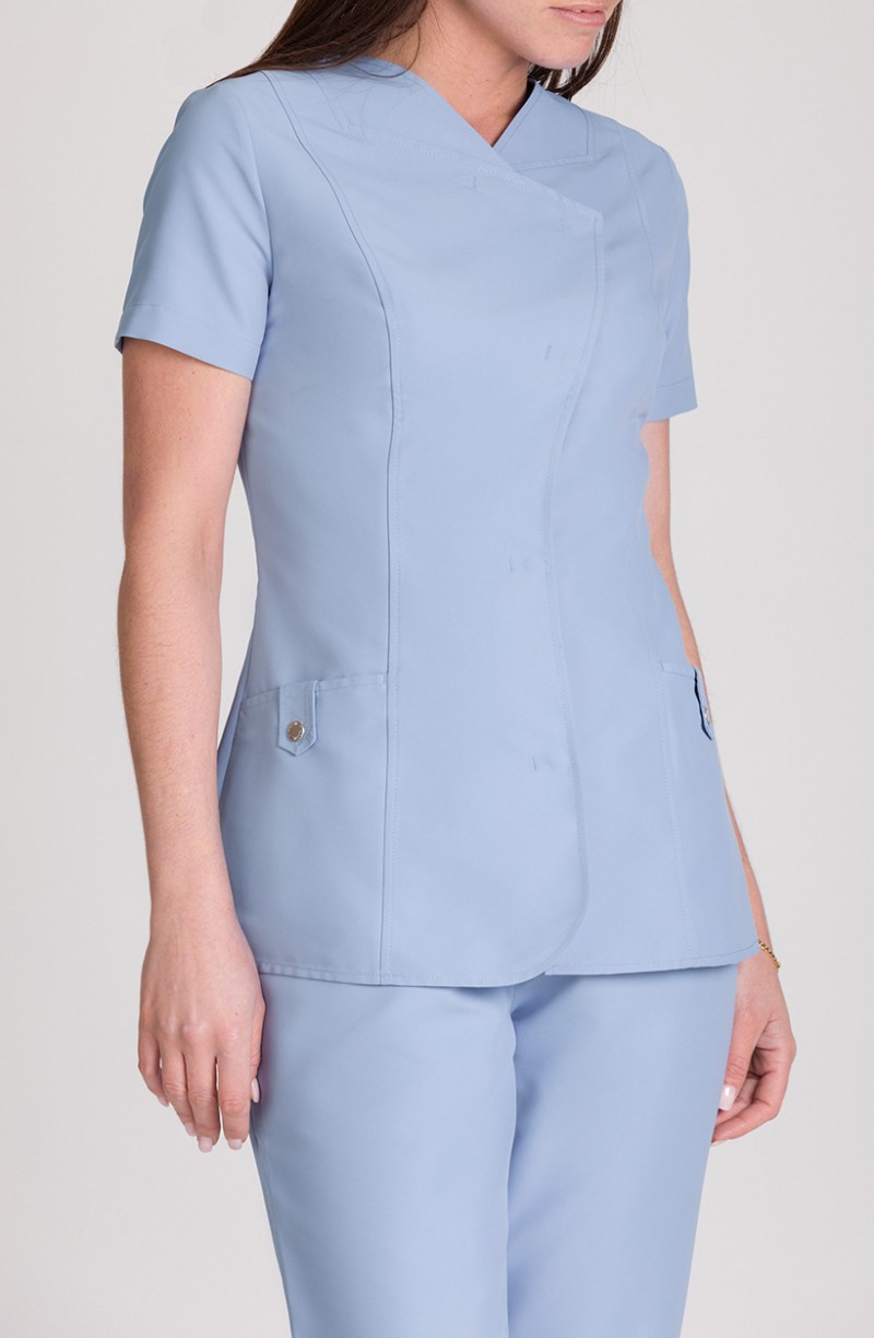 Tunique d'aide soignante antibactérienne bleu ciel