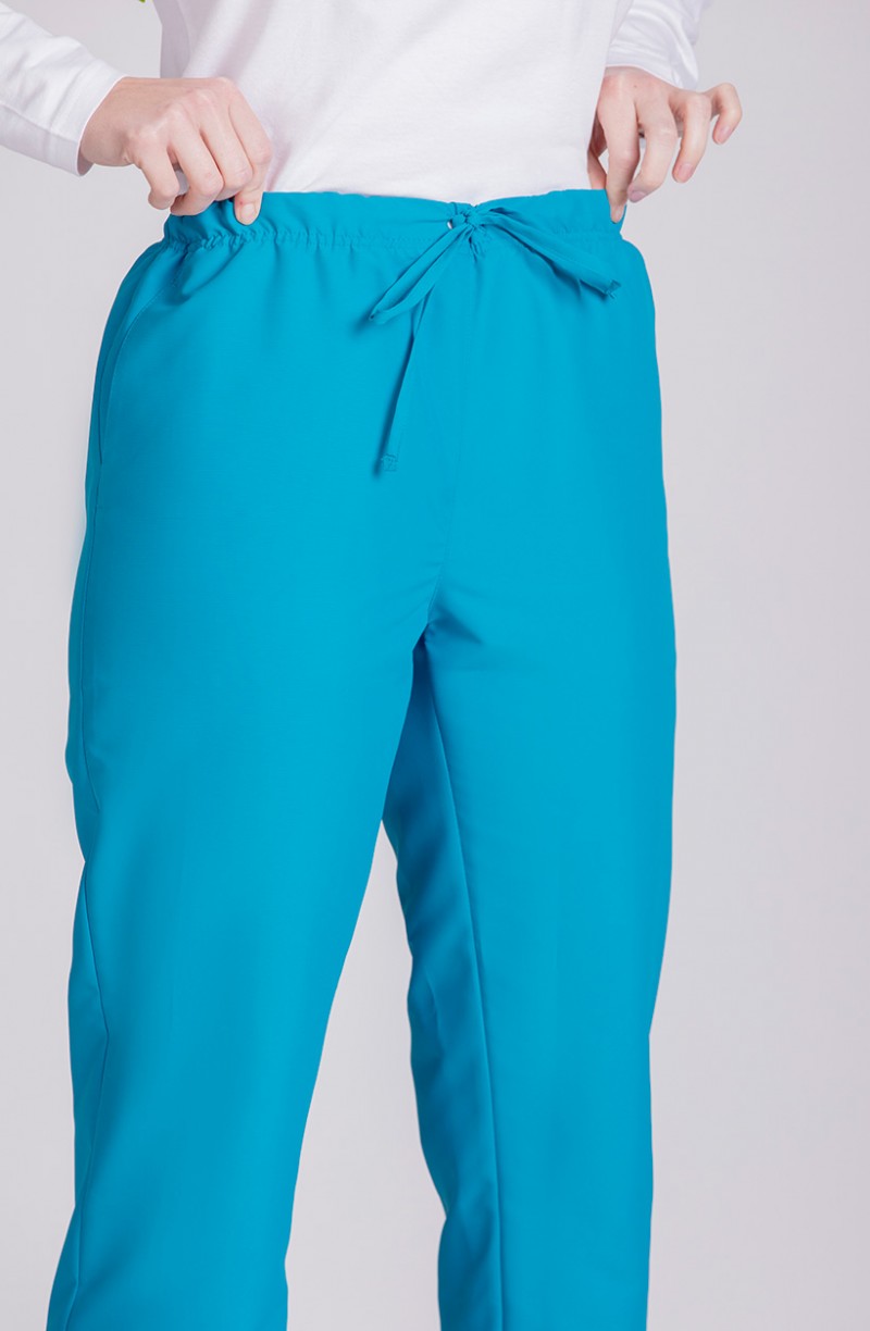 Pantalon femme de chambre à élastique turquoise