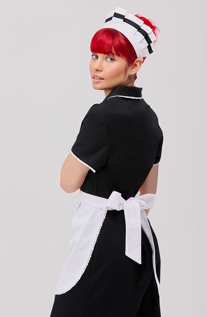 Blouse femme de chambre noire à col blanc AUDE