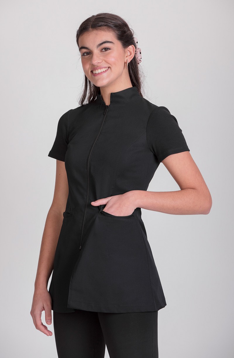 Tunique spa col mao noire manches courtes Anaya