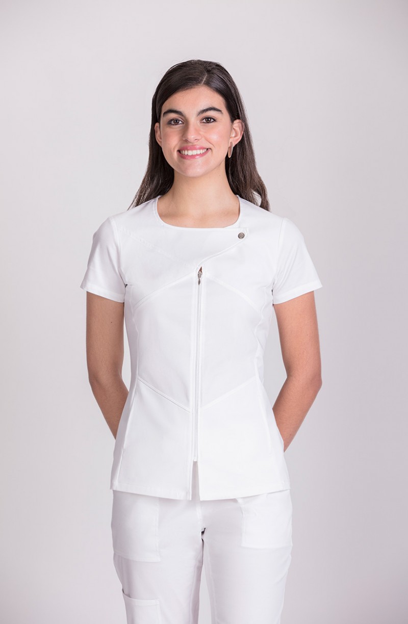 Tunique esthéticienne zippée blanche