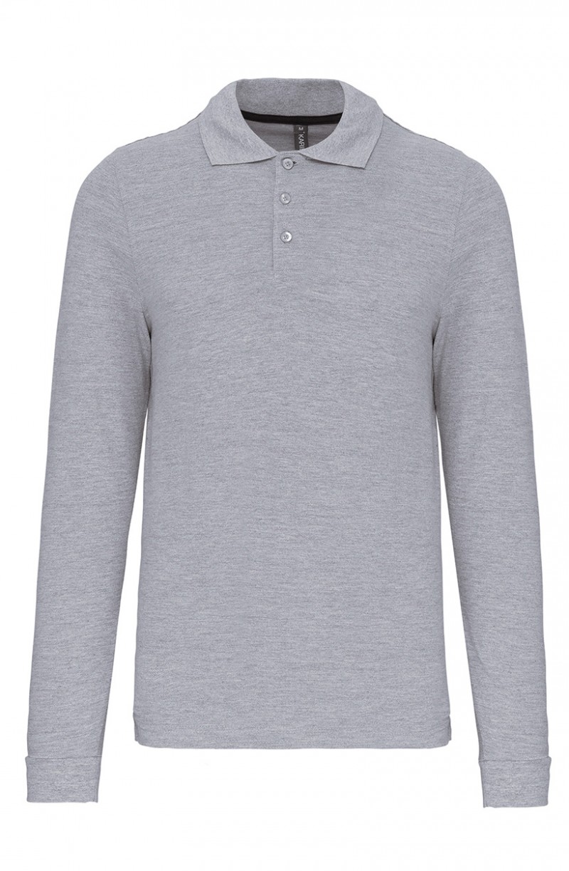 Polo homme manches longues Oxford grey