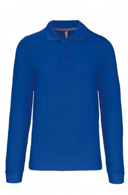 Polo homme manches longues light royal blue