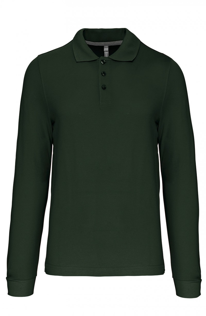 Polo homme manches longues Forest green