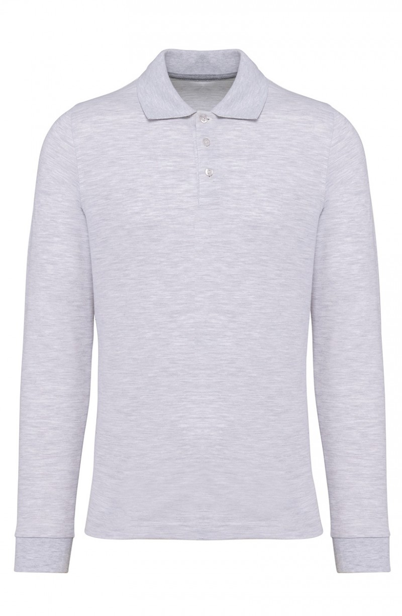 Polo homme manches longues ash grey