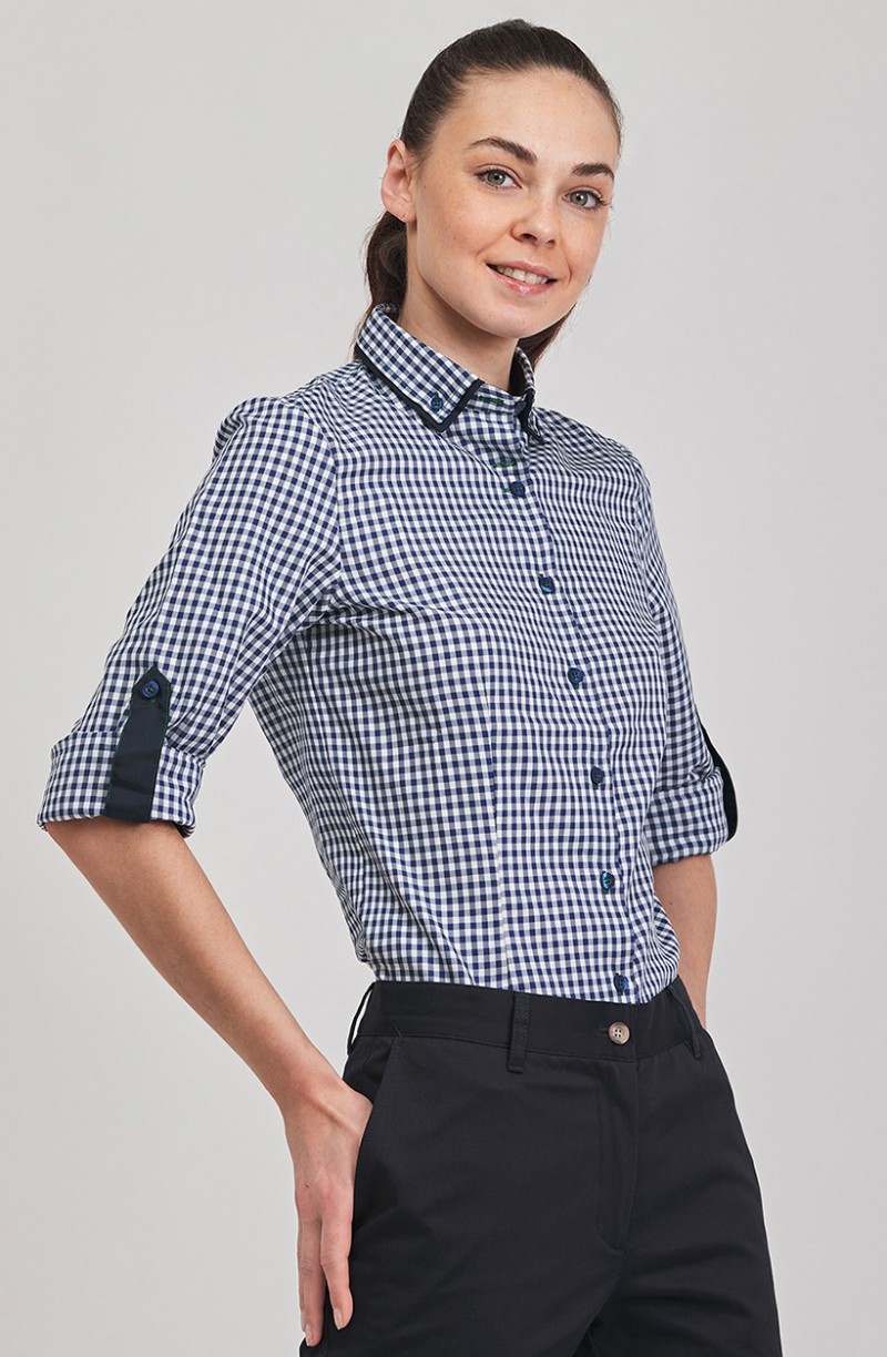 Chemisier de service à carreaux marine