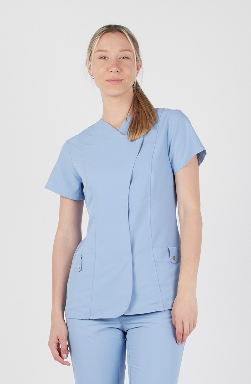 Tunique d'aide soignante antibactérienne bleu ciel