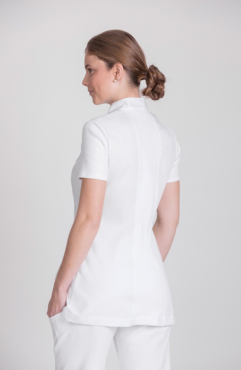 Tunique esthétique spa col mao blanche Anaya