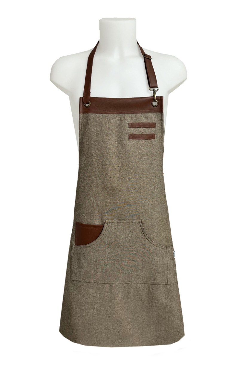 Tablier Barbershop de barbier beige avec simili cuir