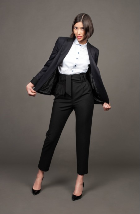 Pantalon de tailleur femme noir avec ceinture