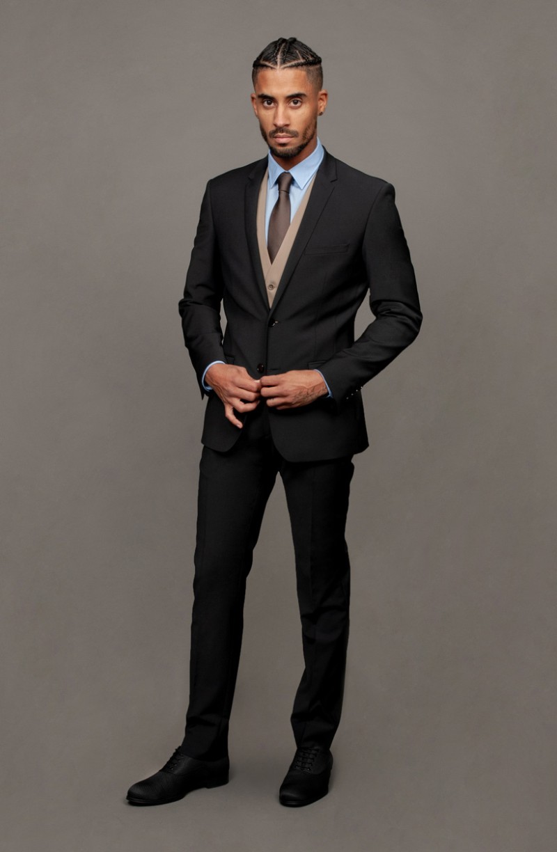 Pantalon hôte d'accueil coupe slim polyester laine élasthanne